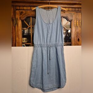 Dex Light Blue Denim Sleeveless Drawstring Dress Size Medium